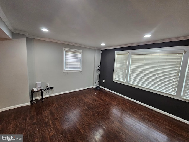 10700 Bickford Ave, Clinton, MD 20735 - empty room with ornamental molding, wood finished floors, baseboards, and recessed lighting