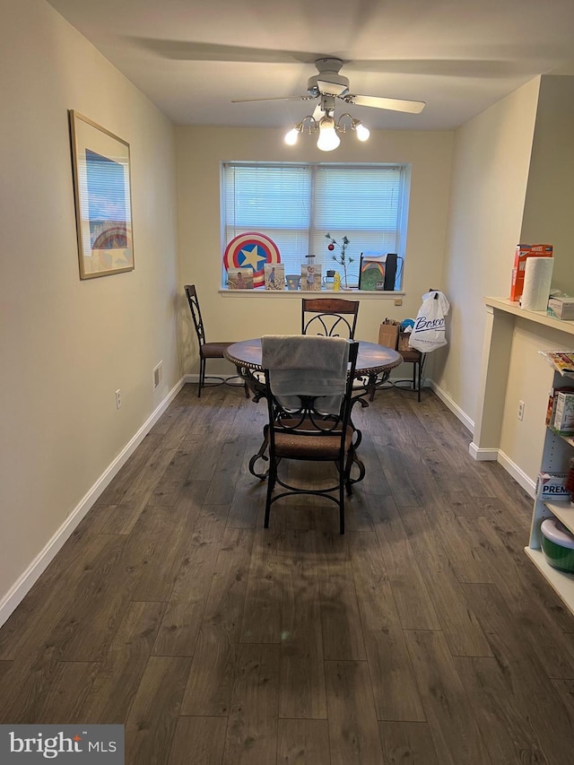 801 Christopher Dr, Reading, PA 19610 - dining room with dark wood-style flooring, ceiling fan, baseboards, and plenty of natural light