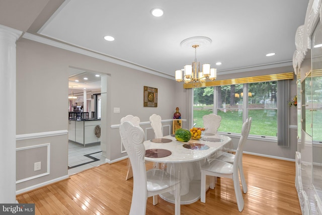 20008 Giantstep Ter, Gaithersburg, MD 20886 - dining area with a chandelier, light wood-style floors, ornamental molding, baseboards, and recessed lighting