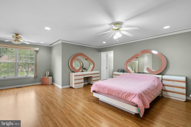 20008 Giantstep Ter, Gaithersburg, MD 20886 - bedroom featuring wood finished floors, baseboards, recessed lighting, ornamental molding, and a ceiling fan