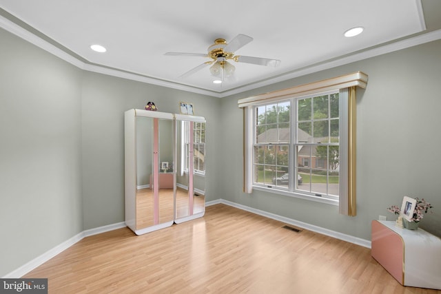 20008 Giantstep Ter, Gaithersburg, MD 20886 - unfurnished bedroom with ornamental molding, baseboards, wood finished floors, recessed lighting, and a ceiling fan