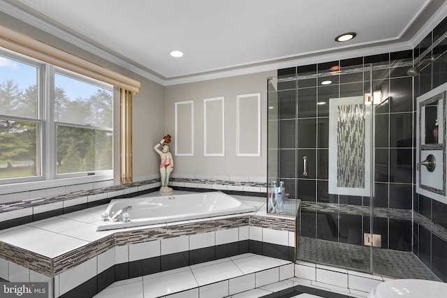 20008 Giantstep Ter, Gaithersburg, MD 20886 - bathroom featuring a garden tub, a shower stall, ornamental molding, toilet, and recessed lighting