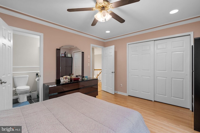 20008 Giantstep Ter, Gaithersburg, MD 20886 - bedroom with arched walkways, crown molding, light wood-style floors, recessed lighting, and baseboards