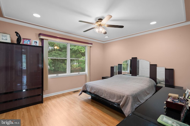 20008 Giantstep Ter, Gaithersburg, MD 20886 - bedroom featuring crown molding, light wood finished floors, baseboards, recessed lighting, and a ceiling fan
