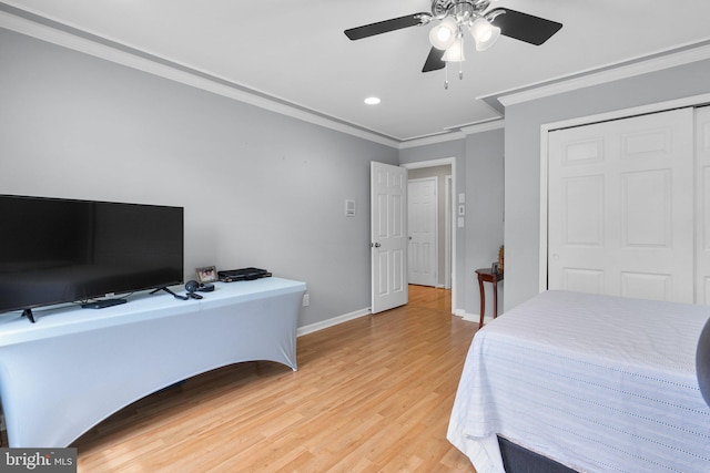 20008 Giantstep Ter, Gaithersburg, MD 20886 - bedroom with ornamental molding, light wood-type flooring, a closet, baseboards, and recessed lighting