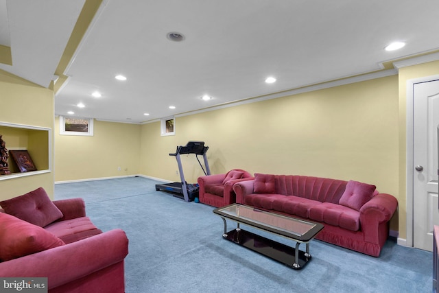 20008 Giantstep Ter, Gaithersburg, MD 20886 - living room featuring recessed lighting, ornamental molding, carpet flooring, and baseboards