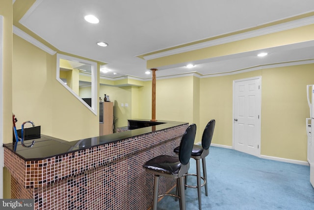 20008 Giantstep Ter, Gaithersburg, MD 20886 - indoor bar with crown molding, carpet flooring, recessed lighting, and baseboards