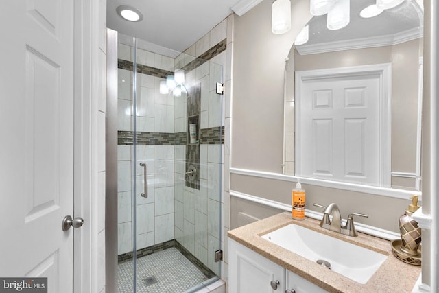 20008 Giantstep Ter, Gaithersburg, MD 20886 - full bathroom featuring vanity, a shower stall, and crown molding