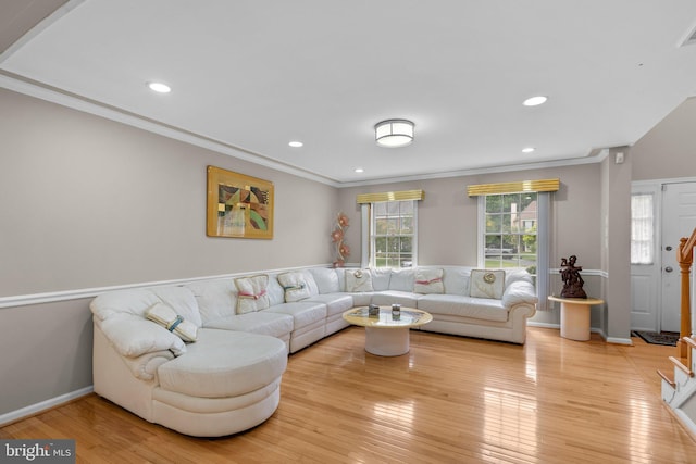 20008 Giantstep Ter, Gaithersburg, MD 20886 - living room with crown molding, wood finished floors, and recessed lighting