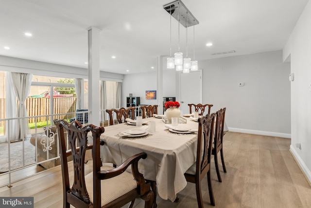7374 Park Heights Ave, Baltimore, MD 21208 - dining area featuring light wood-style flooring, baseboards, and recessed lighting