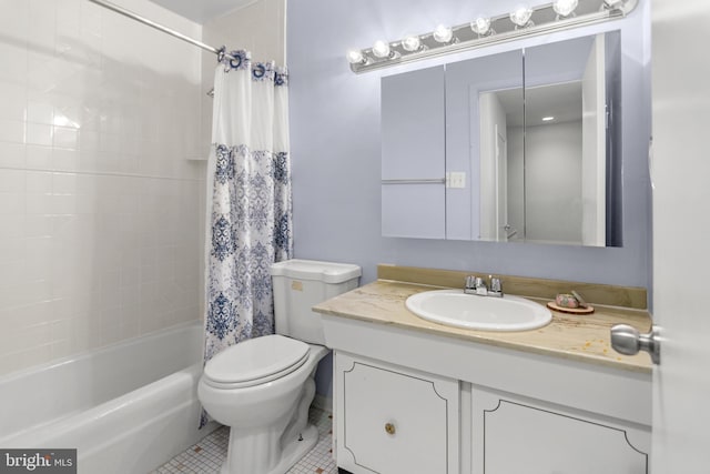 7374 Park Heights Ave, Baltimore, MD 21208 - full bath featuring toilet, tile patterned floors, vanity, and shower / bathtub combination with curtain
