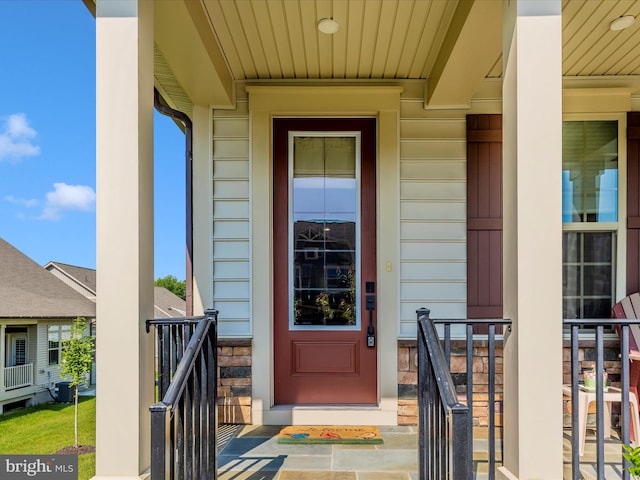 3218 Thornapple Dr, Frederick, MD 21704 - view of exterior entry featuring covered porch and central AC