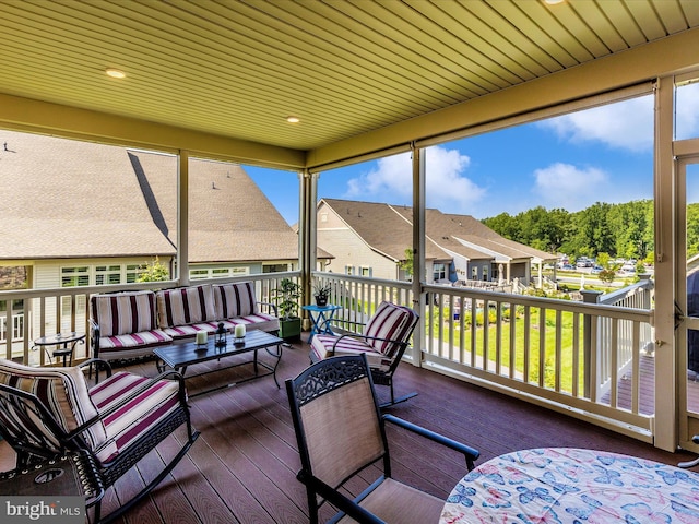 3218 Thornapple Dr, Frederick, MD 21704 - wooden terrace with an outdoor hangout area and a residential view