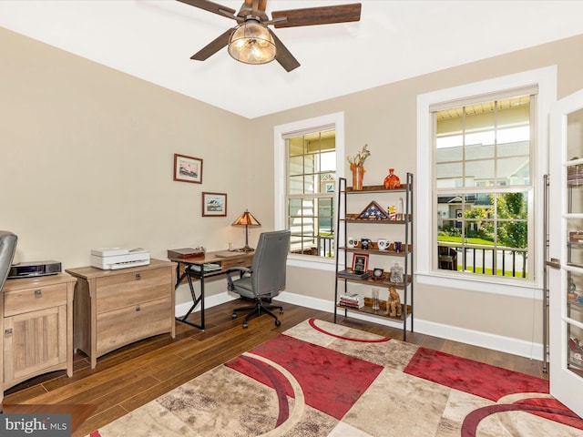 3218 Thornapple Dr, Frederick, MD 21704 - office space with hardwood / wood-style flooring, ceiling fan, and baseboards
