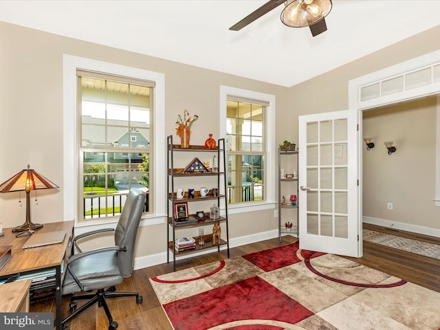 3218 Thornapple Dr, Frederick, MD 21704 - office space featuring wood finished floors, a ceiling fan, french doors, and baseboards