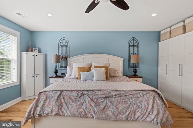 1413 Cortez Rd, Blue Bell, PA 19422 - bedroom with light wood-type flooring, recessed lighting, a ceiling fan, and baseboards