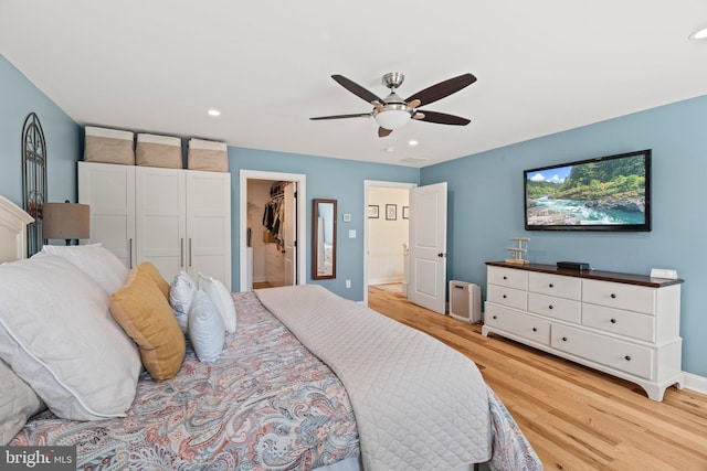 1413 Cortez Rd, Blue Bell, PA 19422 - bedroom with light wood-style flooring, recessed lighting, a spacious closet, baseboards, and a ceiling fan