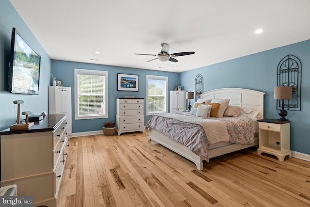 1413 Cortez Rd, Blue Bell, PA 19422 - bedroom featuring light wood-style floors, baseboards, recessed lighting, and ceiling fan