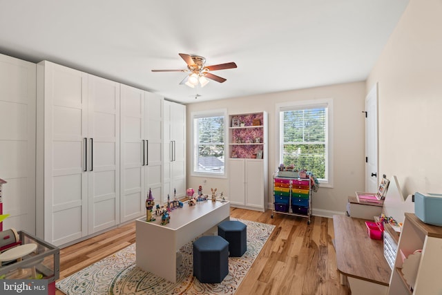1413 Cortez Rd, Blue Bell, PA 19422 - recreation room with ceiling fan, light wood finished floors, and baseboards