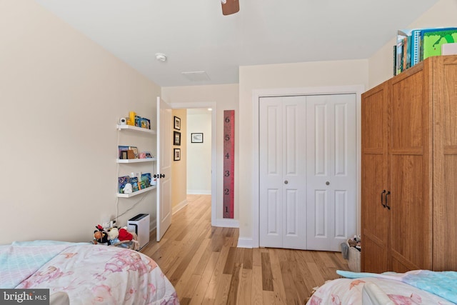 1413 Cortez Rd, Blue Bell, PA 19422 - bedroom with a closet, light wood-type flooring, baseboards, and ceiling fan