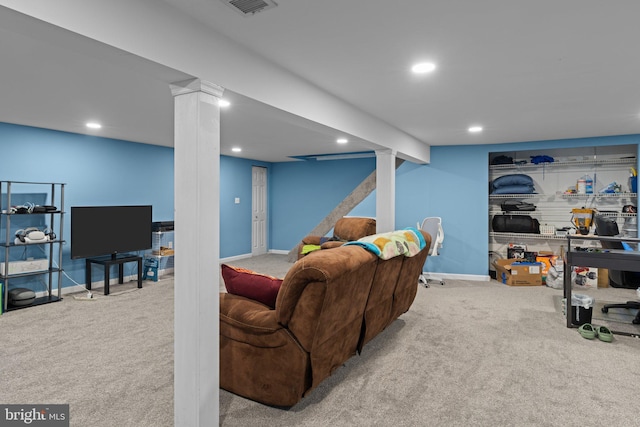 3618 Creamery Rd, Bensalem, PA 19020 - living room featuring carpet floors, recessed lighting, and baseboards