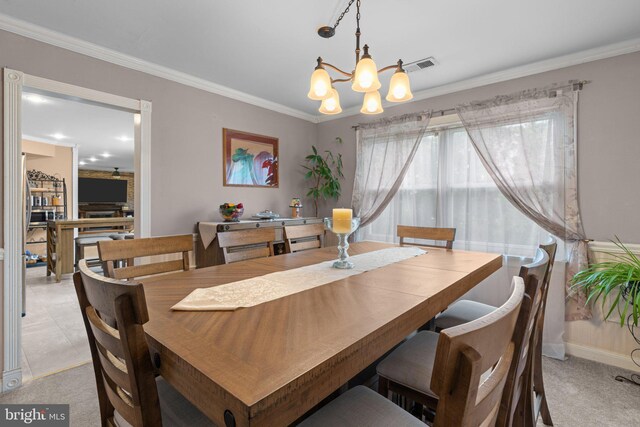 3618 Creamery Rd, Bensalem, PA 19020 - dining area with a chandelier, light carpet, ornamental molding, and baseboards