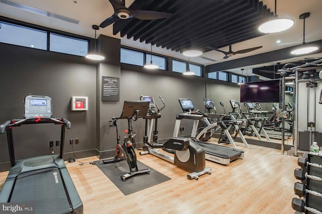575 S Goddard Blvd Unit 511, King Of Prussia, PA 19406 - exercise room featuring ceiling fan and wood finished floors