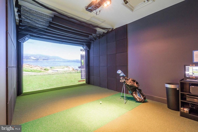 575 S Goddard Blvd Unit 511, King Of Prussia, PA 19406 - recreation room featuring golf simulator, carpet floors, and a water view