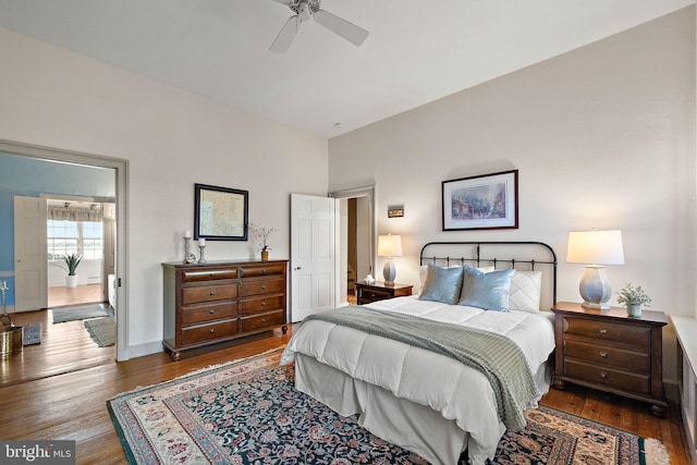 55 The Strand, New Castle, DE 19720 - bedroom with wood finished floors, a ceiling fan, and baseboards