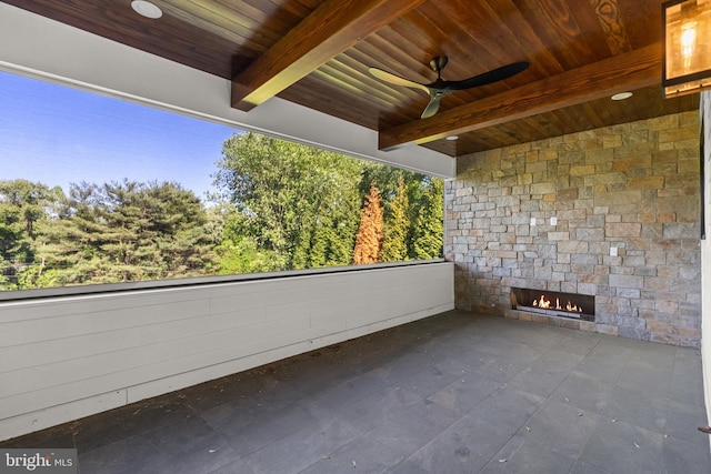 935 Dead Run Dr, Mclean, VA 22101 - view of patio / terrace with an outdoor stone fireplace and ceiling fan
