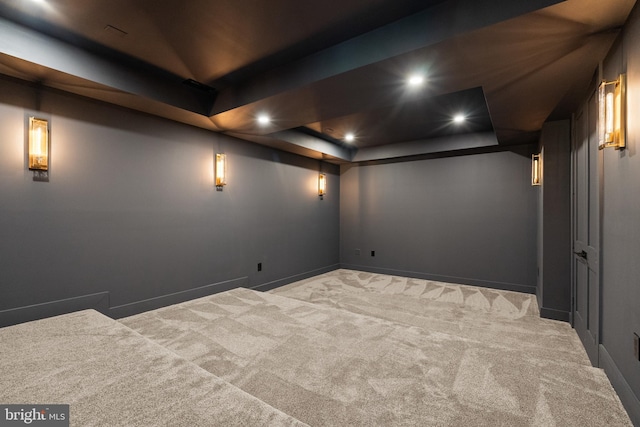 935 Dead Run Dr, Mclean, VA 22101 - home theater featuring a tray ceiling, carpet, recessed lighting, and baseboards
