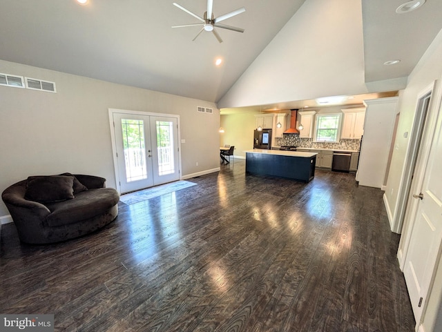 130 Corktree Rd, Kunkletown, PA 18058 - kitchen with open floor plan, dishwasher, french doors, a kitchen island, and dark wood-type flooring
