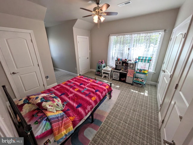 130 Corktree Rd, Kunkletown, PA 18058 - tiled bedroom featuring baseboards, a ceiling fan, and lofted ceiling