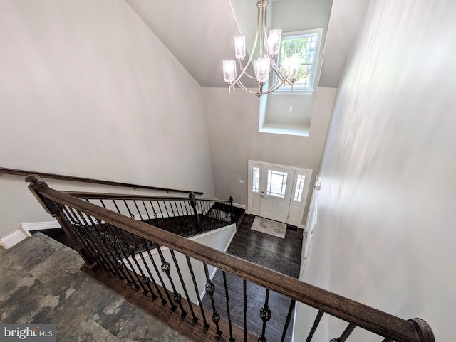 130 Corktree Rd, Kunkletown, PA 18058 - staircase with a chandelier, baseboards, and a high ceiling