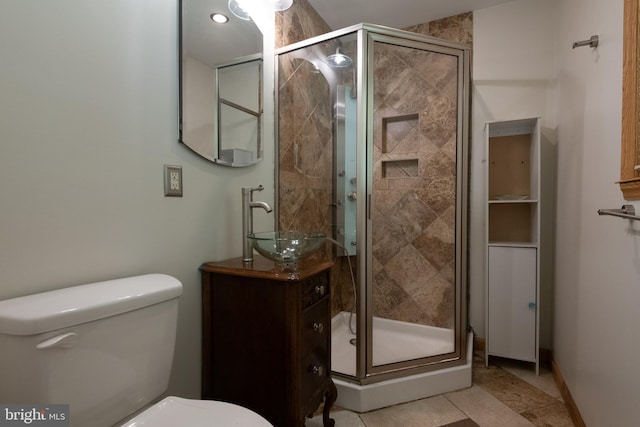 22 Meadow Creek Dr, Newport News, VA 23608 - full bathroom featuring toilet, vanity, a shower stall, and tile patterned floors