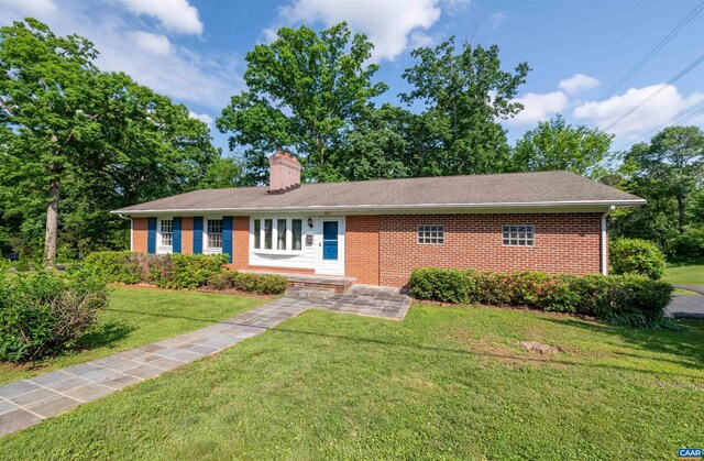 150 N Bennington Rd, Charlottesville, VA 22901 - ranch-style house featuring brick siding, a front yard, and a chimney