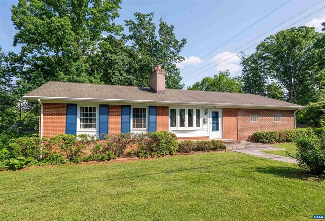 150 N Bennington Rd, Charlottesville, VA 22901 - ranch-style home featuring brick siding, a front yard, and a chimney