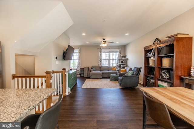 104 Overlook Dr, Hanover, PA 17331 - living room featuring dark wood-type flooring, ceiling fan, and recessed lighting
