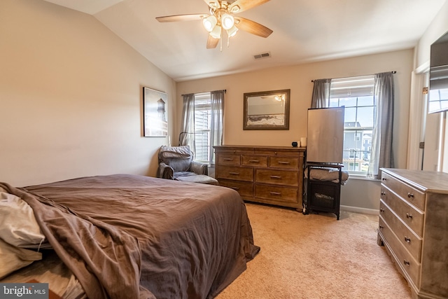 104 Overlook Dr, Hanover, PA 17331 - bedroom featuring lofted ceiling, light colored carpet, baseboards, and ceiling fan