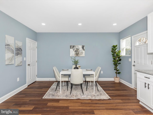 5443 Jonquil Ave, Baltimore, MD 21215 - dining space featuring dark wood-style floors, baseboards, and recessed lighting