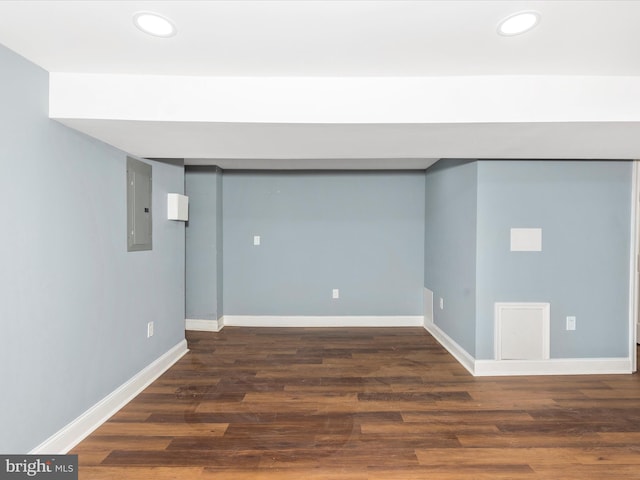5443 Jonquil Ave, Baltimore, MD 21215 - finished below grade area featuring electric panel, baseboards, recessed lighting, and wood finished floors