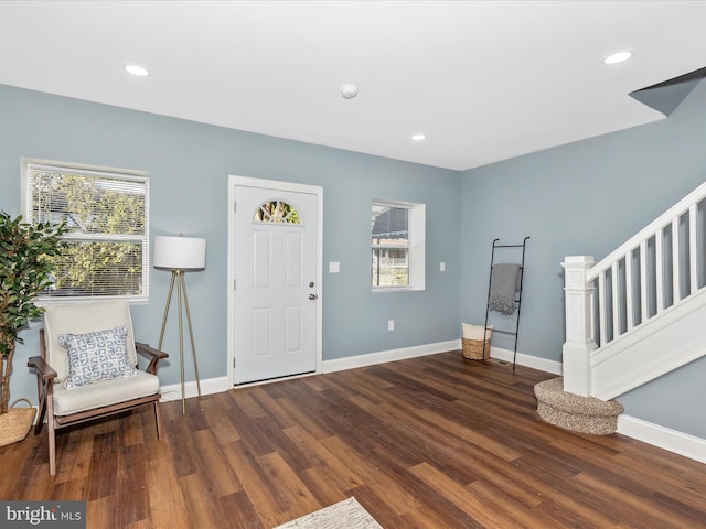 5443 Jonquil Ave, Baltimore, MD 21215 - foyer with stairs, healthy amount of natural light, wood finished floors, and recessed lighting