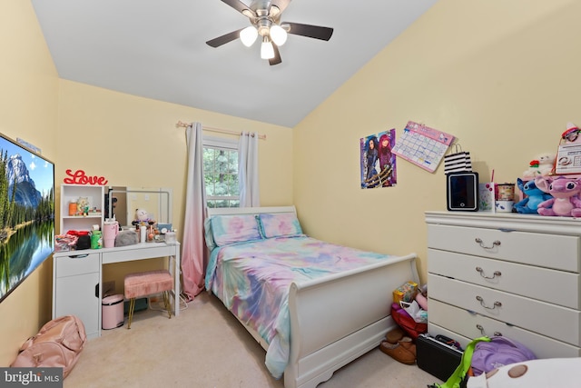 12220 Apple Orchard Ct, Fairfax, VA 22033 - bedroom featuring light carpet, vaulted ceiling, and ceiling fan