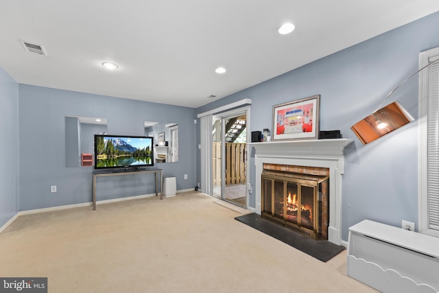 12220 Apple Orchard Ct, Fairfax, VA 22033 - carpeted living room featuring a glass covered fireplace, baseboards, and recessed lighting
