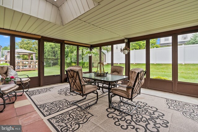 3604 Haystack Ln, Bensalem, PA 19020 - sunroom with plenty of natural light, outdoor dining space, and a skylight