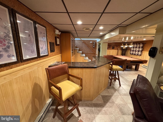 1472 Bearcat Cv, Auburn, PA 17922 - indoor dry bar with a drop ceiling, recessed lighting, baseboard heating, a wainscoted wall, and pool table