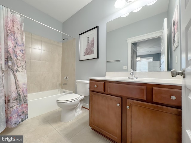 18030 Stump St, Dumfries, VA 22026 - bathroom featuring toilet, vanity, tile patterned flooring, and shower / tub combo with curtain