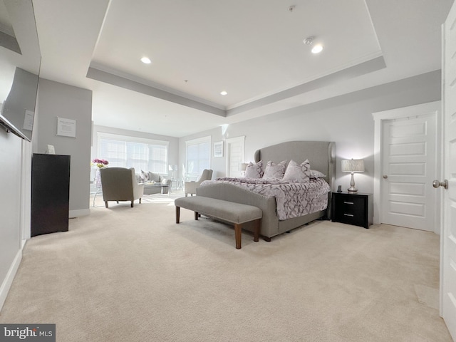 18030 Stump St, Dumfries, VA 22026 - bedroom featuring a raised ceiling, light carpet, recessed lighting, and baseboards