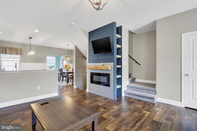 31 Holstein Dr, Hanover, PA 17331 - living area with baseboards, stairway, wood finished floors, recessed lighting, and a fireplace