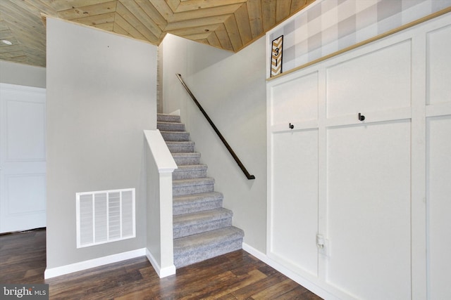 31 Holstein Dr, Hanover, PA 17331 - stairs with baseboards, wooden ceiling, and wood finished floors